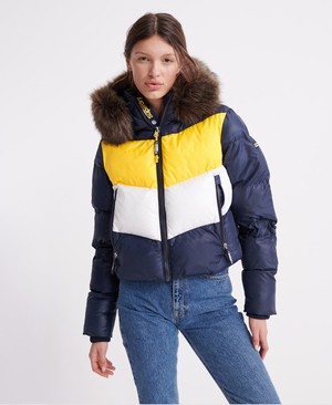 Superdry Sport Puffer Retro Crop Női Kabát Sötétkék/Arany | YQAJT7541